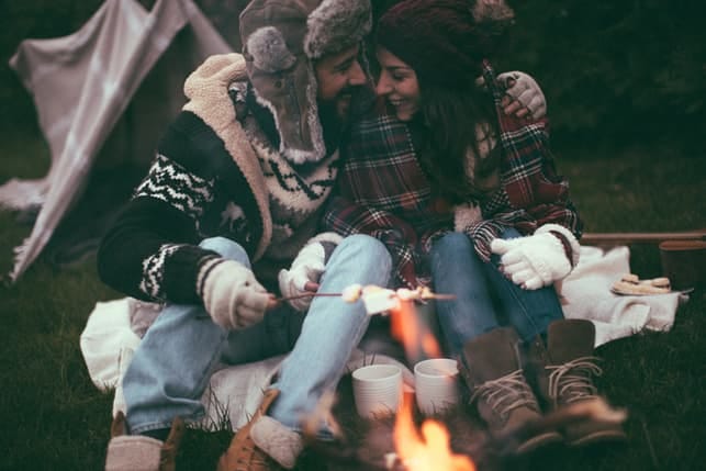 a couple on a picnic in winter